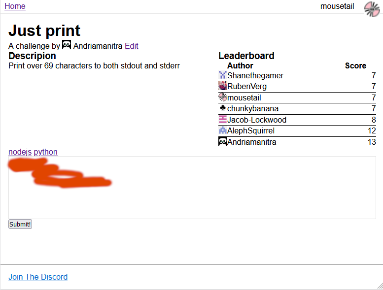 Challenge page on 18th of October